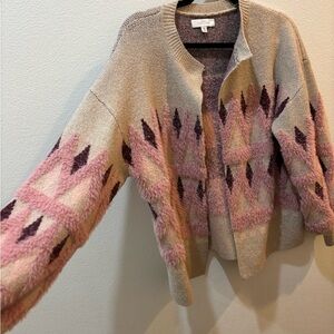 New Directions Fuzzy Soft Geometric Cardigan – Women’s Medium balloon sleeves